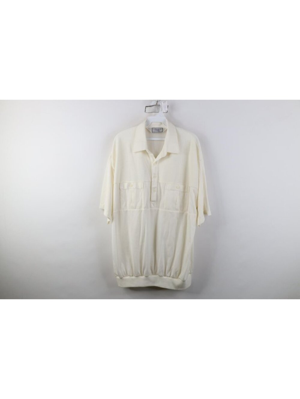 Vintage 90s Streetwear Mens XLT Sheer Ribbed Collared Pullover Polo Shirt Cream